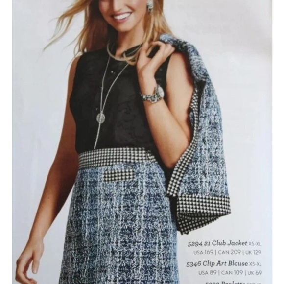 CAbi Reina 21 Club Suit Set Jacket Small & Skirt Size 2 Blue Black Tweed Set - Picture 11 of 11